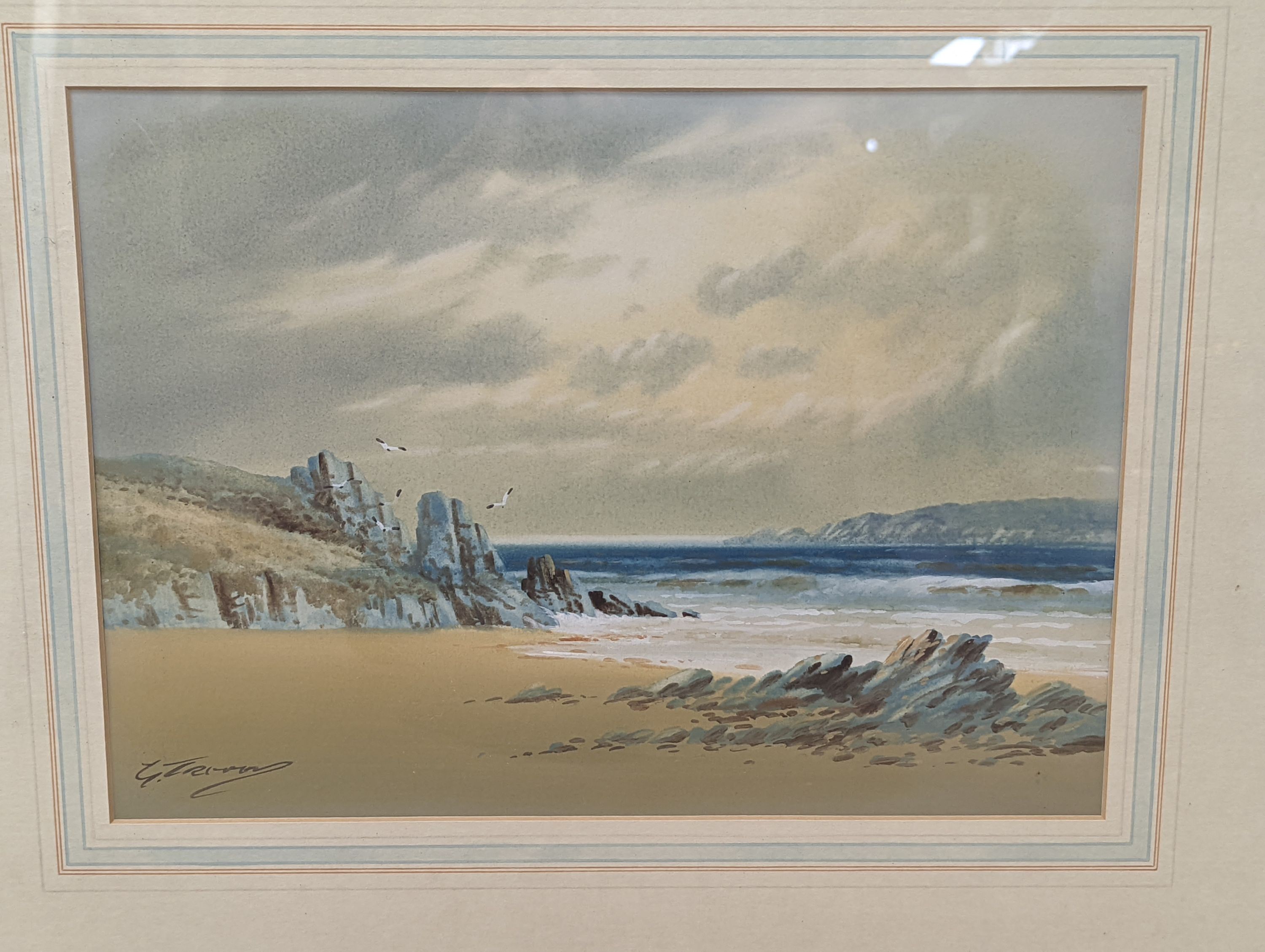 Two early 20th century watercolours depicting seascape and cattle drover, both signed, 25 x 35cm, 27 x 26cm